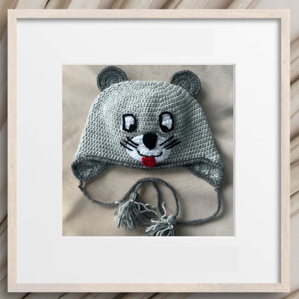 Knitted Hat for a child "Grey Mouse" Handmade The hat is Crocheted Holiday Gift